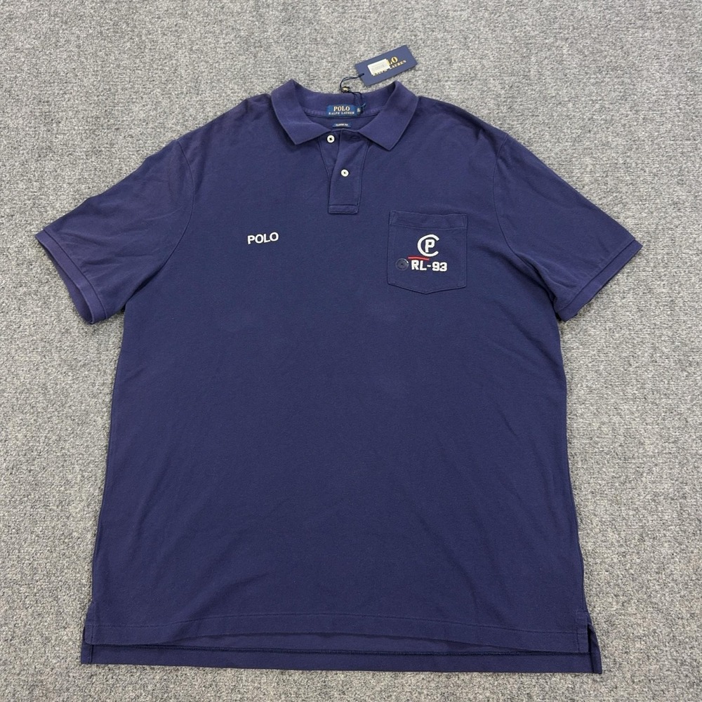 Polo Ralph Lauren Polo Shirt Mens XL Blue‎ 100% Cotton RL-93 Pocket Classic Fit